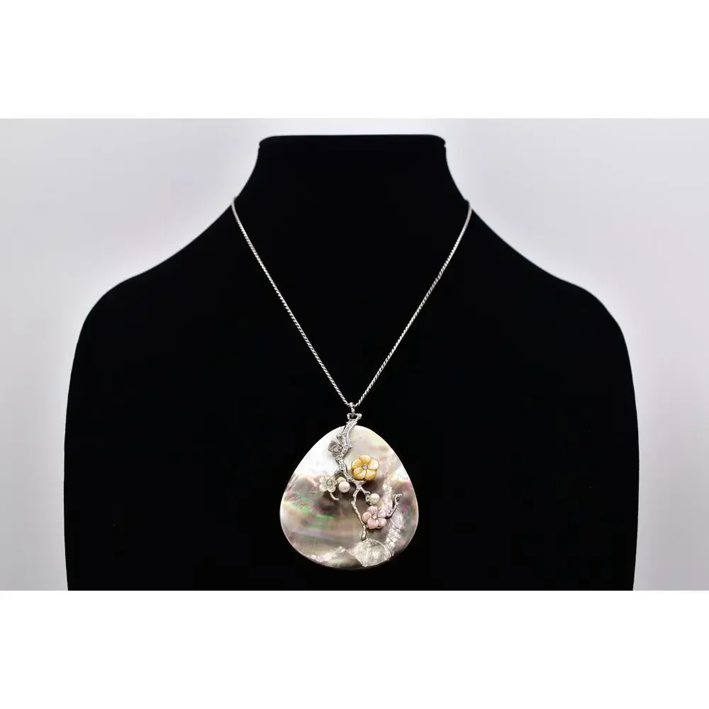 Vintage Abalone Shell Pendant on Brighton Chain Floral Mother Pearl AS IS BinBD